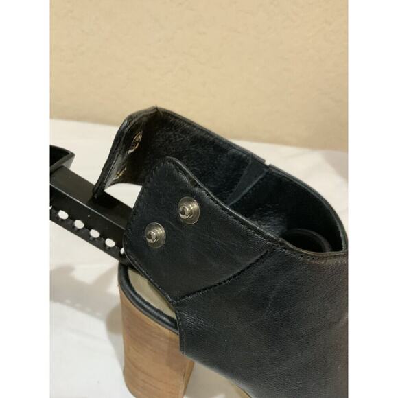 Steve Madden Sandal Women Size 5.5 Nonstop Black Leather Wrap Snap Open Peep Toe - Picture 10 of 12